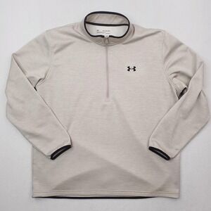 Under Armour Quarter Zip Pullover Mens 2XL Beige ColdGear Fleece Sweater Loose